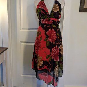 soprano neck-tie red brown pink black floral dress
